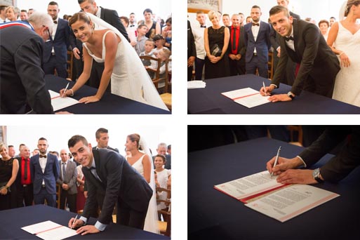 Les signatures des mariés et témoins